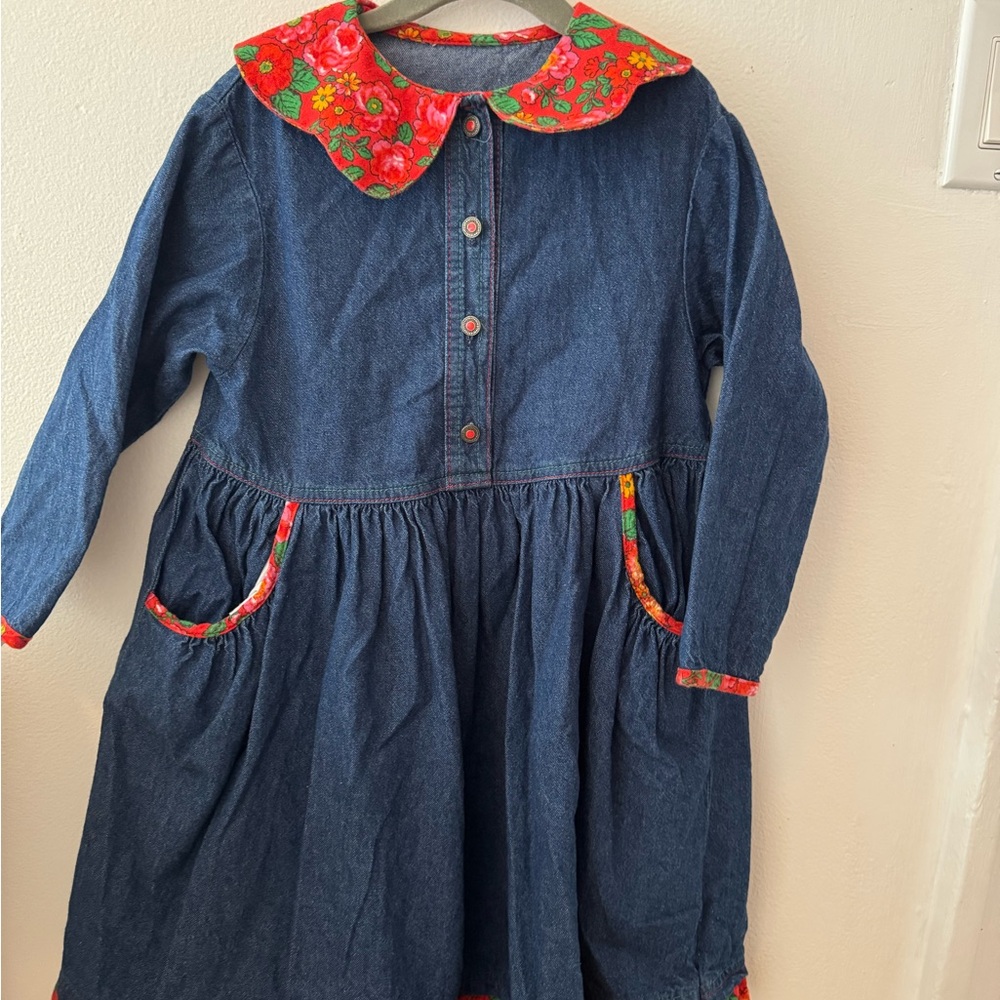 VINTAGE Kids Floral Collar Denim Dress
